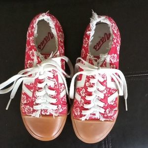Vintage Red Hibiscus Print Vans Raw Edge Sneaker RARE